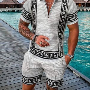 Polo Short Hommes Été Survêtement Imprimée