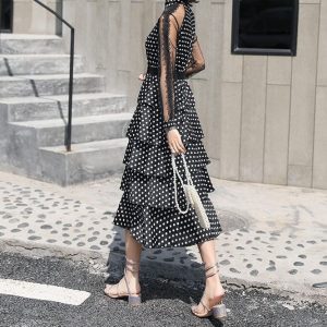 Robe Mousseline Élégante Soie Dames Pois Unique