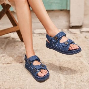Sandales Été Femmes Denim Pois Artisanales
