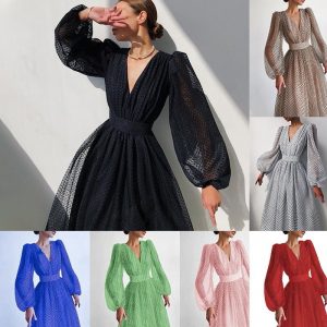 Robe Balançoire Pois Femmes Manches Longues