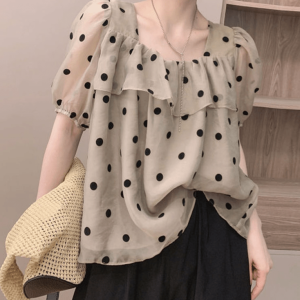 Chemise Col Carré Volants Élégant Doux Pois