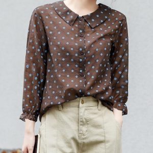 Chemisier À Pois Élégants Printemps Automne Boutons