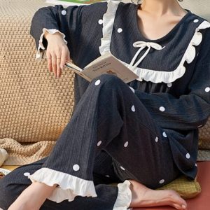 Ensemble Pyjama Pois Femmes Doux Élastique