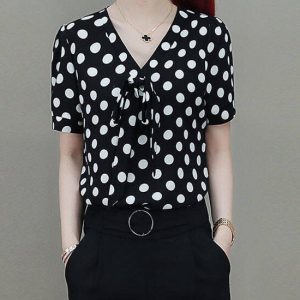 Chemise Mousseline Soie Manches Courtes Vêtements Pois