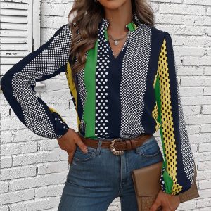 Chemise Col V Élégante Lanterne Loisirs