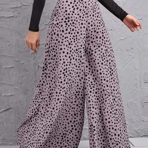 ZANZEA Pantalon Pois Jambes Larges Élégant