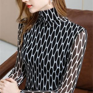 Chemise Maille Col Roulé Décontractée Pois