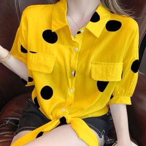 Chemisier À Pois Femme Chic Décontracté