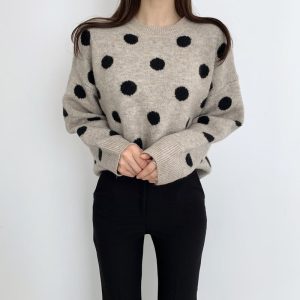 Pull Tricoté À Pois Décontracté Pour Femme