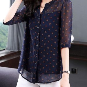 Chemisier Imprimé Élégant Unique Pois Femmes Décontracté