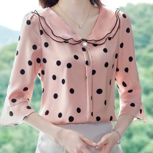 Chemisier Mousseline Pois Manches Évasées Décontracté