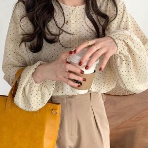 Chemises Femmes Mode Pois Manches Lanterne