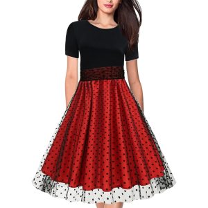 Robe Soirée Vintage Pois Élégante Rétro