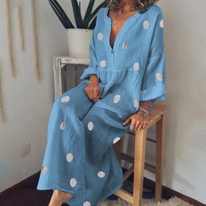 Robe Maxi Liative Imprimé Pois Élégante