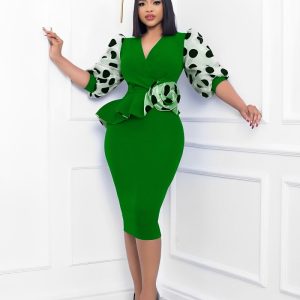 Robe Mi-Longue Élégante Pois Femmes