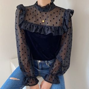 Chemise Velours Femme Printemps Automne Pois