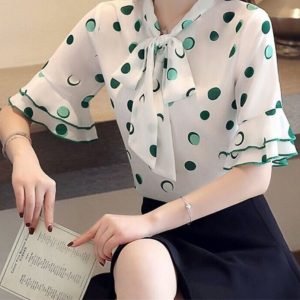 Chemise Élégante Mousseline Volants Surdimensionné Pois