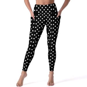 Pantalon Yoga Femme Motif Pois Noir