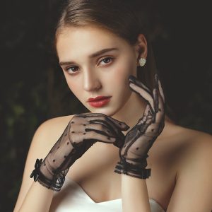 Gants Résille Tulle Pois Mariage Noirs Ivoire