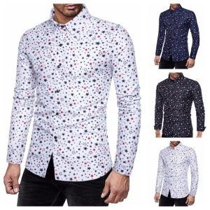 Chemise Manches Longues Polyvalente Imprimé Hommes Étoiles