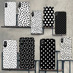 Coque À Pois Noir Et Blanc Pour Iphone, Compatible Modèles 11, 13, 12, 14, X, Xs, Xr Pro Max, Mini