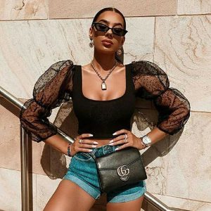 Chemisier Manches Bouffantes Maille Transparente Pois