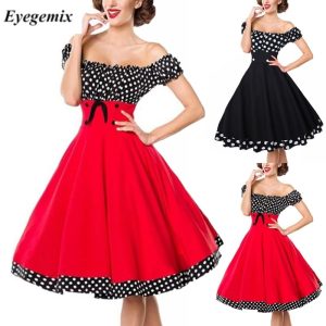 Robe Élégante Pois Vintage Femme Chic