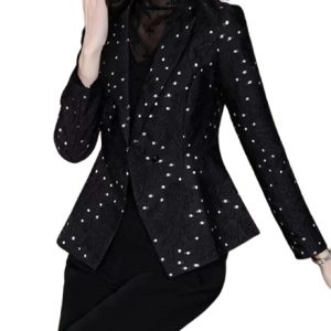 Veste Jacquard Courte Pois Pour Femmes – Blazer Élégant SlimNote
