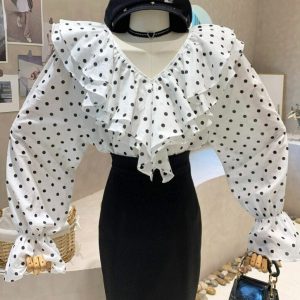 Tinomusi Chemisier Vintage Volants Longues Pois