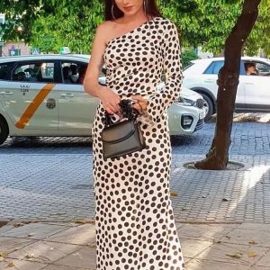 Robe Longue À Pois Élégante Sexy