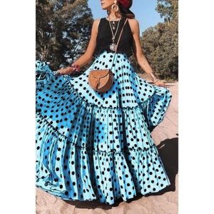 Jupes Maxi Bohèmes Taille Haute Pois