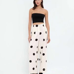 Pantalon Large Femme Élastique Été Pois
