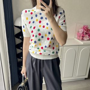 Pull Courtes Jacquard Pois Ondulés Sourire