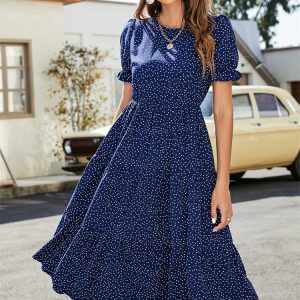 Robe Mi-Longue Élégante Bohème Pois Unique