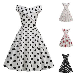 Robe Soirée Vintage Swing Élégante Pois