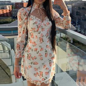 Mini Robe Mousseline Vintage Féminine Pois