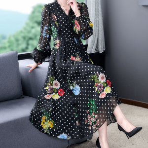 Injfur Floral Long Sleeve V-Neck Skirt