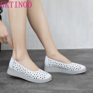 Mocassins À Pois En Cuir Véritable Pour Femme