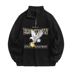 "BROOKLYN" Sweat-shirt Hoodie Col Camionneur Zipé Brodé - URB1™