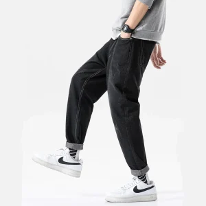 "STRCH" Pantalon Jean Large Denim Coupe Droite Noir - URB1™