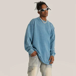 "DLVD" T-shirt Manches longues Molletonné Délavé Bleu - URB1™