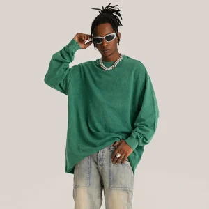 "DLVD" T-shirt Manches longues Molletonné Délavé Vert - URB1™