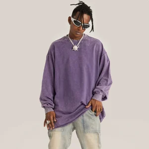 "DLVD" T-shirt Manches longues Molletonné Délavé Violet - URB1™