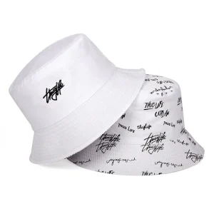 "THUG LIFE" Chapeau Bob Brodé Réversible Blanc - URB1™