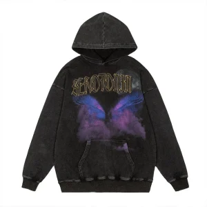 "SRTO" Sweat-shirt hoodie à capuche noir délavé imprimé - URB1™