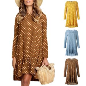 Robe A Pois Courte Jaune