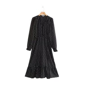 Robe Longue A Pois Tenue Femme Vintage Chic