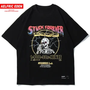 Aelfric Eden Harajuku T Shirt Men Hip Hop Streetwear 2020 Lightning Skull Print Short Sleeve Shirts Casual Cotton Tops Tees Male