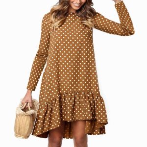 Robe Manche Longue A Pois Femme