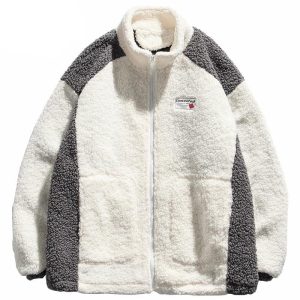 "CONTENTED" Pull Gilet à Zip Fourrure mouton Blanc - URB1™